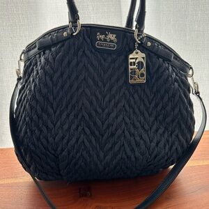 Coach Madison Navy Nylon Chevron Quilted Purse